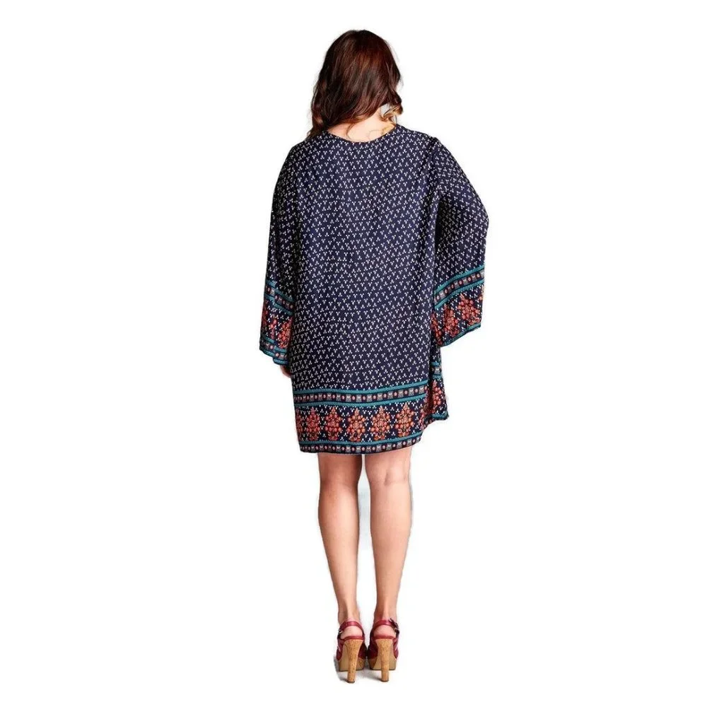 Velzera Border Print Floral Bohemian Dress, Blue - Picture 4 of 4